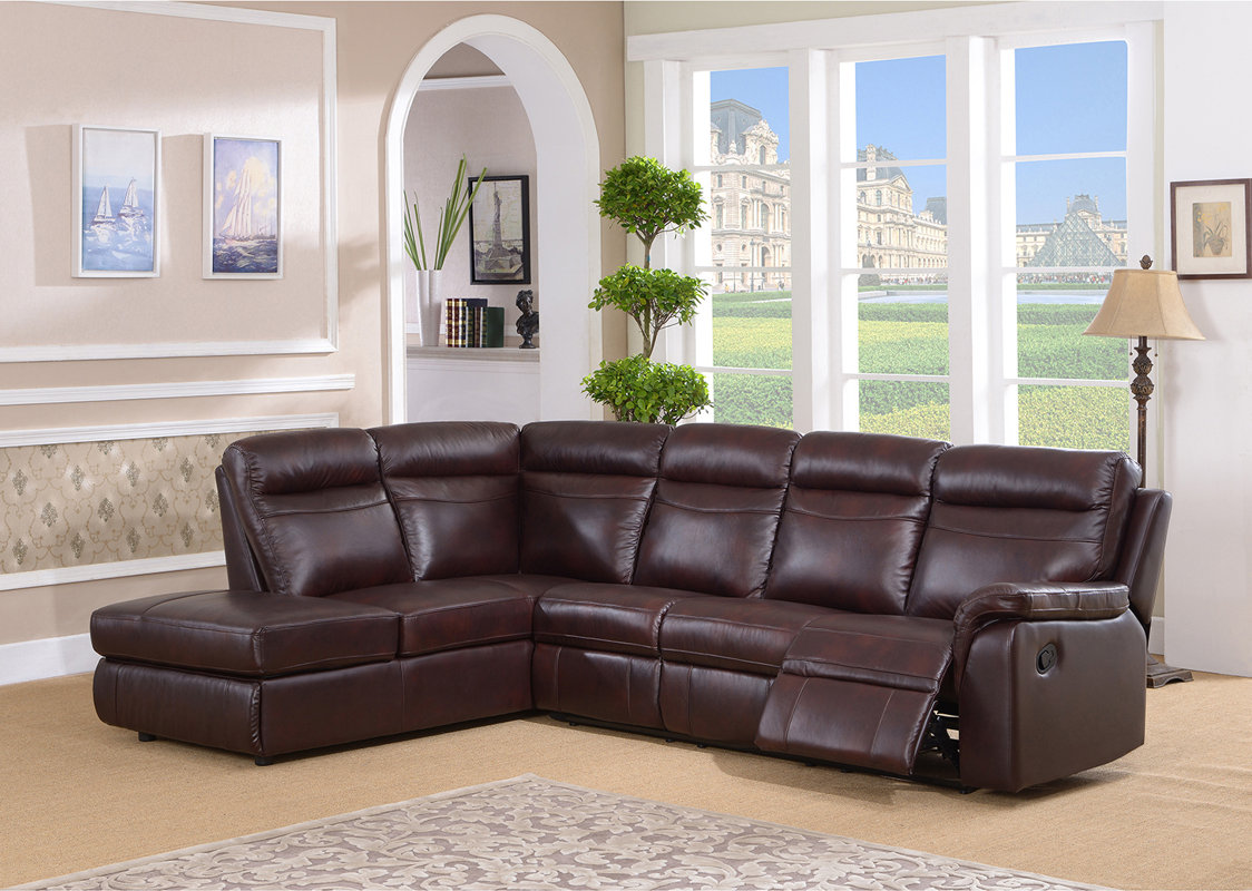 Amax Portland Leather Reclining Sectional & Reviews Wayfair